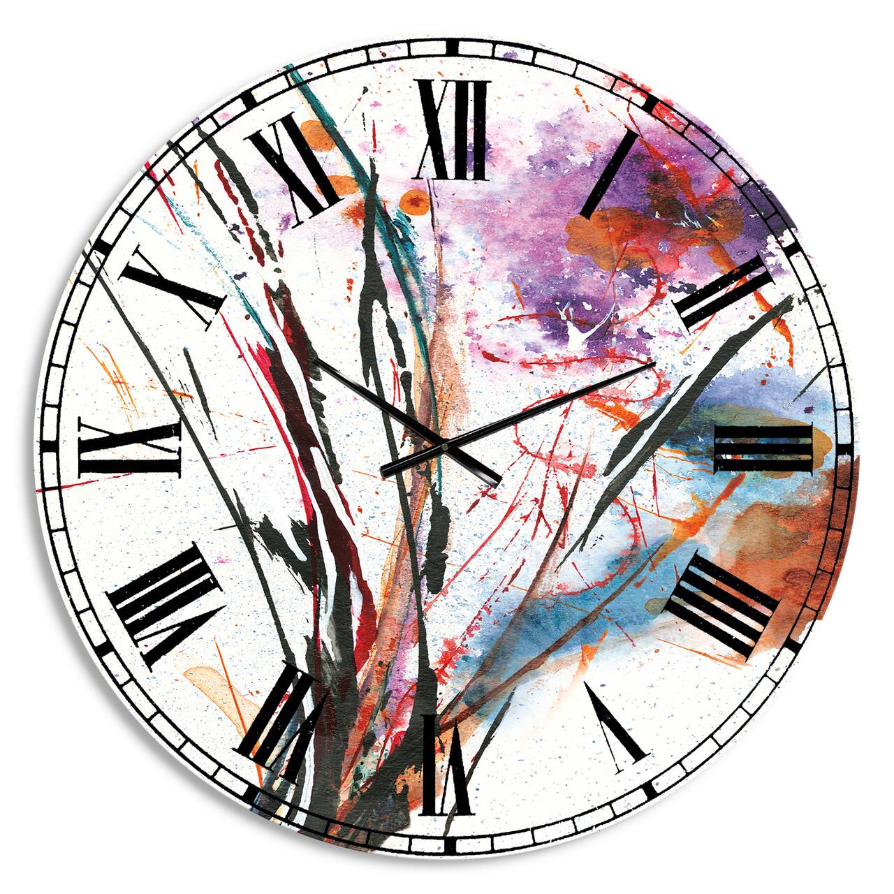 Designart 'Abstract Handpainted Purple And Blue Flowers Traditional Wall Clock